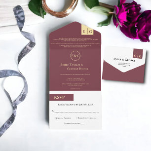 Elegante Burgundy Gold Typografy Classy Wedding All In One Einladung