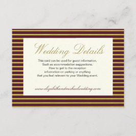 Elegante Burgundy Gold Wedding Details Begleitkarte