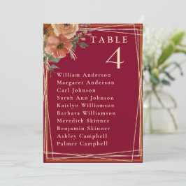 Elegante Burgundy Gold Wedding Table Card Einladung