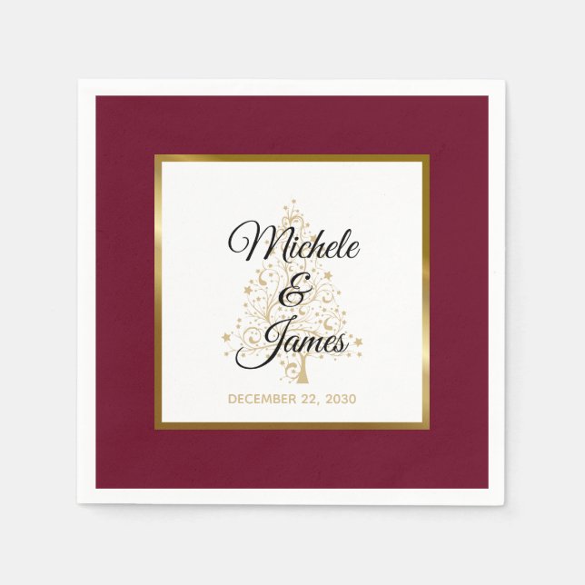 Elegante Burgundy Gold Winter Holiday Wedding Serviette (Vorderseite)