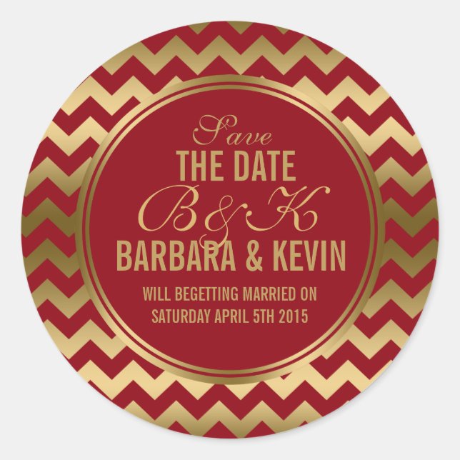 Elegante Burgundy & Goldene Zigzag Zickzack 2 Runder Aufkleber (Vorderseite)