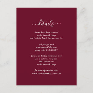 Elegante Burgundy Guest Information Cards Begleitkarte