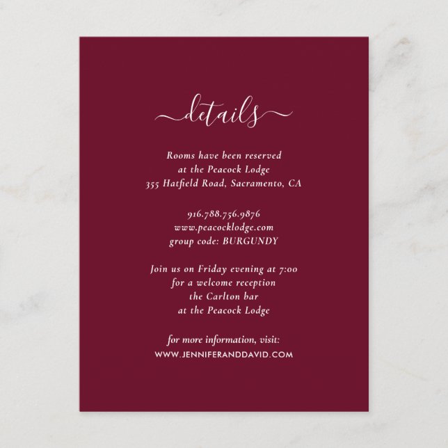 Elegante Burgundy Guest Information Cards Begleitkarte (Vorderseite)
