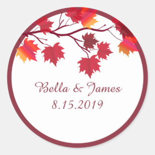 Elegante Burgundy Herbstleaf Hochzeitsticker Runder Aufkleber
