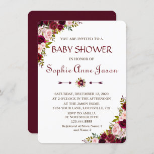 Elegante Burgundy Marsala Floral Fall Baby Shower Einladung