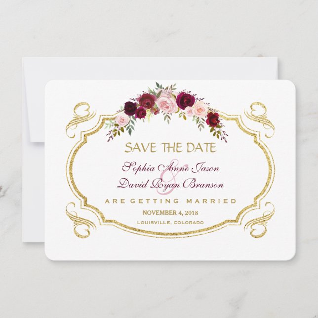 Elegante Burgundy Marsala Floral Fall Save the Dat Date (Vorderseite)