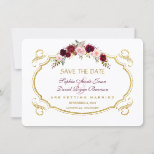 Elegante Burgundy Marsala Floral Fall Save the Dat Date
