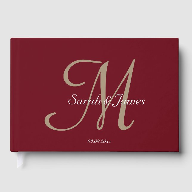 Elegante Burgundy Monogram Script Wedding Party Gästebuch (Vorderseite)