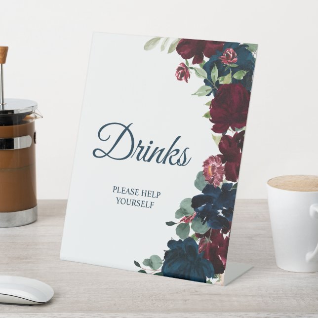 Elegante Burgundy & Navy Blue Duwer Drinks signier Sockelschild (In SItu)