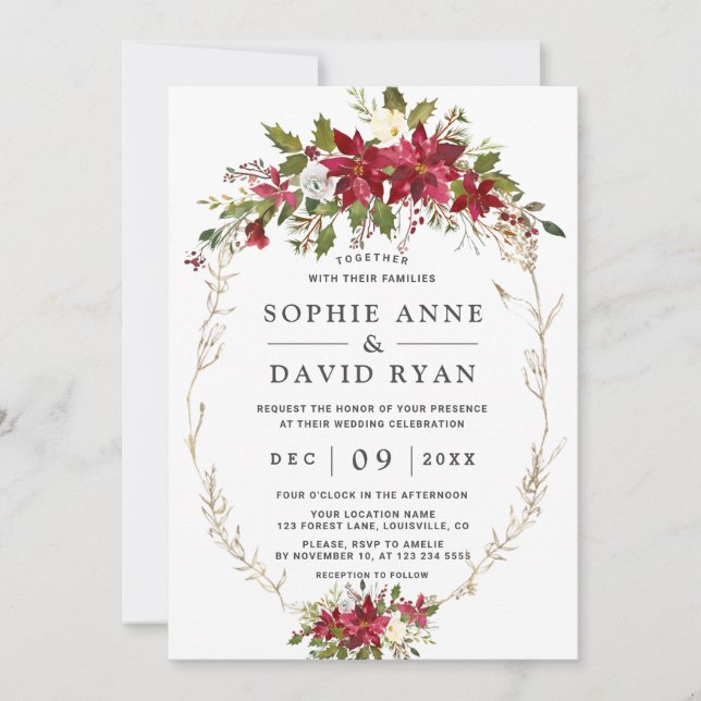 Elegante Burgundy Pink Blume Gold Wedding Einladung (Vorderseite)