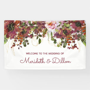 Elegante Burgundy Pink Gold Floral Wedding Banner