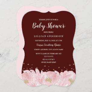 Elegante Burgundy Pink Gold Peony Girl Baby Shower Einladung