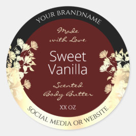 Elegante Burgundy-Produktmarken Floral-Gold-Rahmen Runder Aufkleber