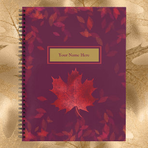 Elegante Burgundy Red and Gold Herbstleaves Notizbuch