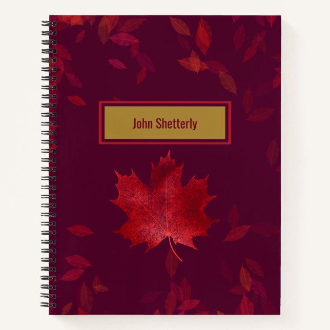 Elegante Burgundy Red and Gold Herbstleaves Notizbuch (Vorderseite)