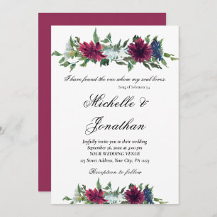 Elegante Burgundy Red Blue Floral Christlich Weddi Einladung