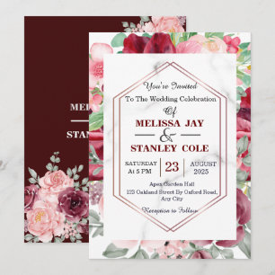 Elegante Burgundy Red Blush Pink Floral Wedding Einladung