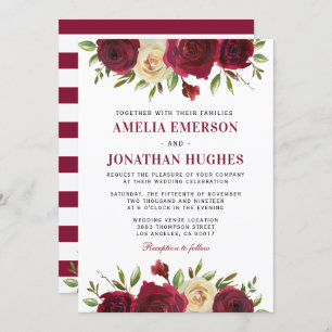 Elegante Burgundy Red Floral Herbst Winter Wedding Einladung