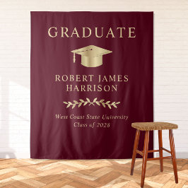 Elegante Burgundy Red Gold Graduation Party Willko Wandteppich