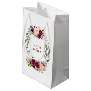Elegante Burgundy Red Watercolor Blume Hochzeit Kleine Geschenktüte