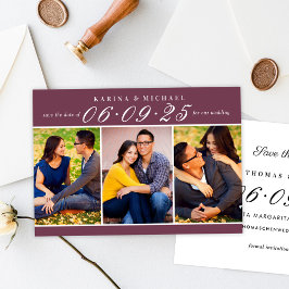 Elegante Burgundy Red Wedding Foto Collage Save The Date