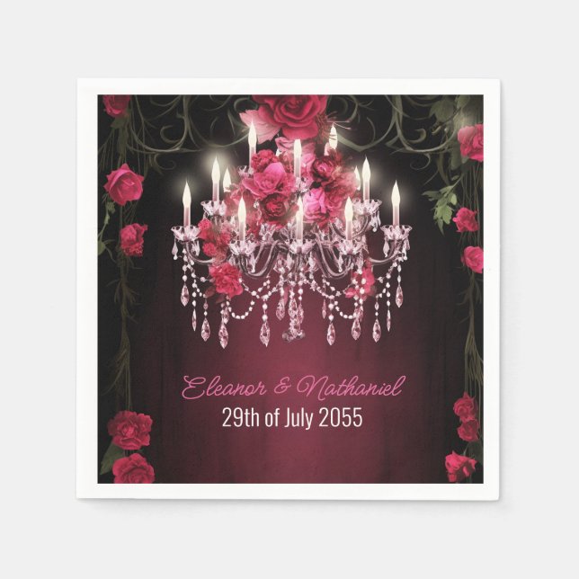 Elegante Burgundy Rose Chandelier Wedding Serviette (Vorderseite)