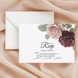 Elegante Burgundy Rose Floral Wedding RSVP Cards
