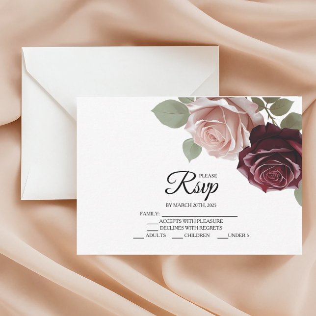 Elegante Burgundy Rose Floral Wedding RSVP Cards Karte (Von Creator hochgeladen)