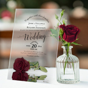 Elegante Burgundy Rose Lacy Calligraphy Wedding Acryleinladungen