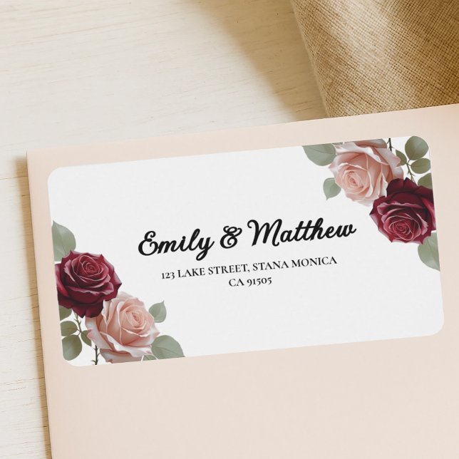 Elegante Burgundy Rose Rücksendeadressen-Aufkleber Adressaufkleber (Von Creator hochgeladen)