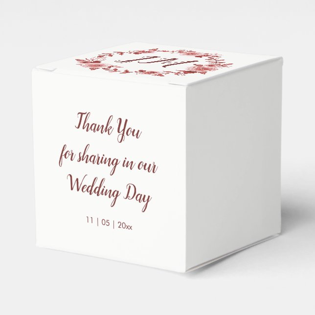 Elegante Burgundy Rose Wreath Monogram Wedding Geschenkschachtel (Vorderseite)