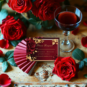 Elegante Burgundy Rote Rose Flamenco Wedding RSVP Karte