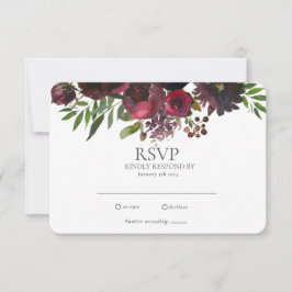 Elegante Burgundy Rote Rose Floral Wedding RSVP Ca Karte