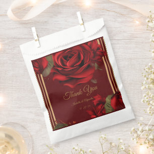 Elegante Burgundy Rote Rose & Gold Wedding Geschenktütchen