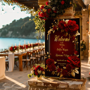 Elegante Burgundy Rote Rose & Gold Wedding Poster