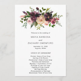 Elegante Burgundy Rustic Fall Floral Wedding Programm