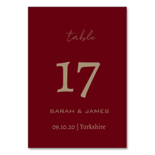 Elegante Burgundy Script Custom Tischnummer Card
