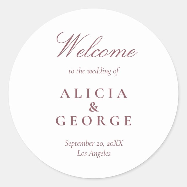 Elegante burgundy Script einfache Gastgeschenk Hoc Runder Aufkleber (Vorderseite)