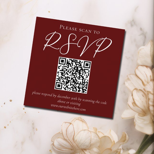 Elegante Burgundy Script Minimalistisch QR Code We Begleitkarte (Von Creator hochgeladen)