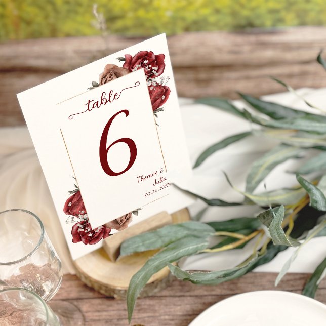 Elegante Burgundy & Silver Blume Tischnummer (Elegant Burgundy & Silver Flowers Table Number)