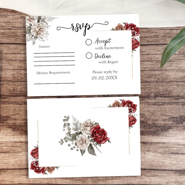 Elegante Burgundy & Silver Floral Wedding RSVP Karte (Elegant Burgundy & Silver Floral Wedding RSVP Card)