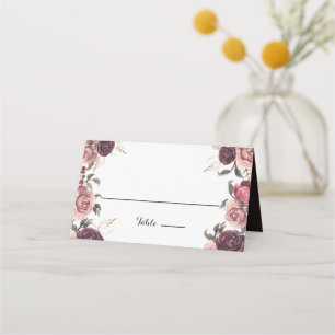 Elegante Burgundy Summer Floral Wedding Platzkarte