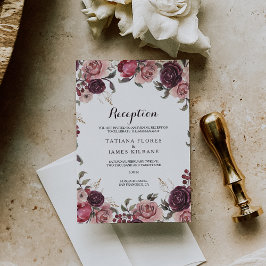 Elegante Burgundy Summer Wedding Reception Card Einladung