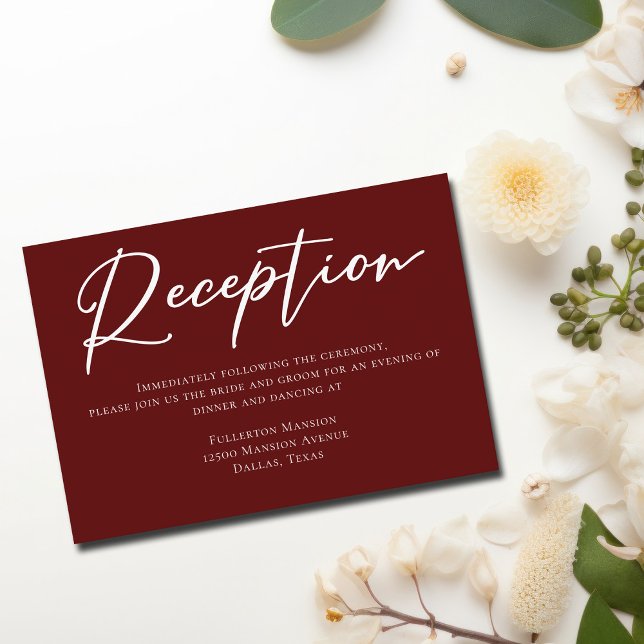 Elegante Burgundy Typografy Wedding Reception Begleitkarte (Von Creator hochgeladen)