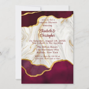 Elegante Burgundy und Gold Agate Couples Dusche Einladung