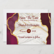 Elegante Burgundy und Gold Agate Save the Date Kar