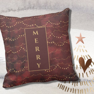 Elegante Burgundy und Gold MERRY Weihnachten Kissen