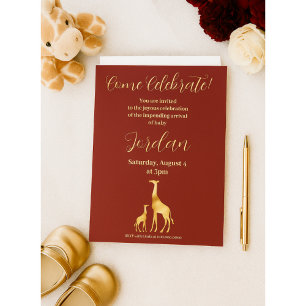 Elegante Burgundy und Gold Safari Baby Dusche Einladung