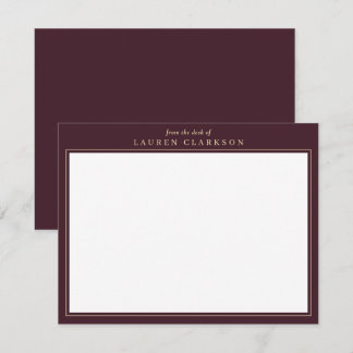 Elegante Burgundy und Gold Stationery Note Card Dankeskarte