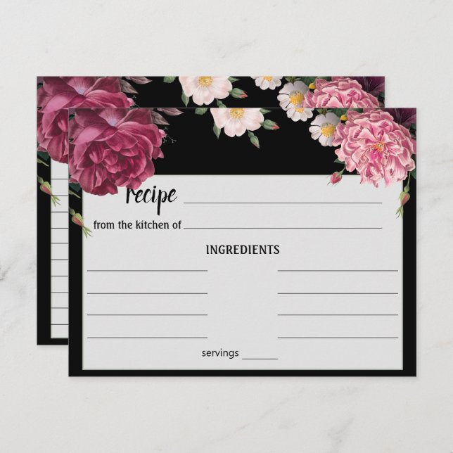 Elegante Burgundy und rosa Rezept Karte (Vorne/Hinten)